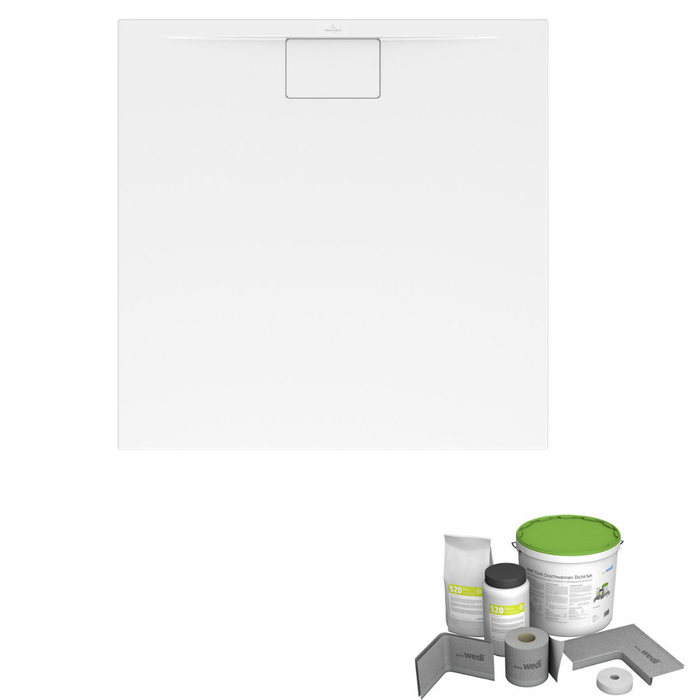 Pack receveur de douche antidérapant 90 x 90 VILLEROY ET BOCH Architectura Metalrim carré blanc + Kit d'étanchéité WEDI