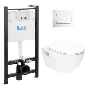 Roca Pack Bâti-support Roca Active + WC sans bride SAT + Abattant softclose + Plaque blanche (RocaActiveProject-1)
