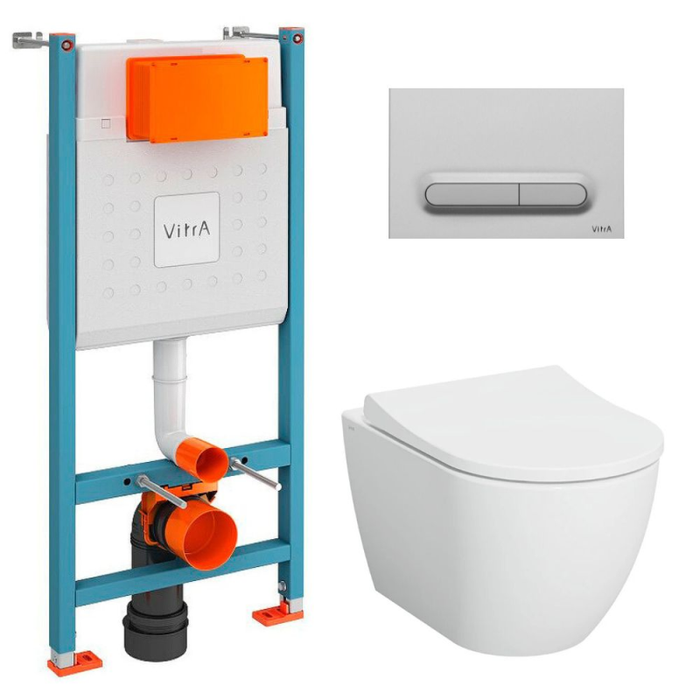 Vitra V-Fix Core Pack WC bâti-support + WC sans bride Vitra S60 + Abattant SoftClose + Plaque chrome mat (V-FixS60-5)