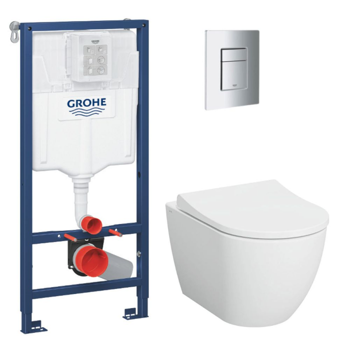 Grohe Pack WC Bâti-support Rapid SL + WC sans bride Vitra S60 + Abattant SoftClose + Plaque chrome (RapidSL-S60-1)
