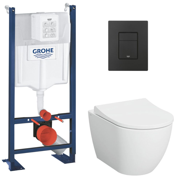 Grohe Rapid SL Pack WC bâti-support + WC sans bride Vitra S60 + Abattant SoftClose + Plaque noir mat (RapidSL-S60-KF0)