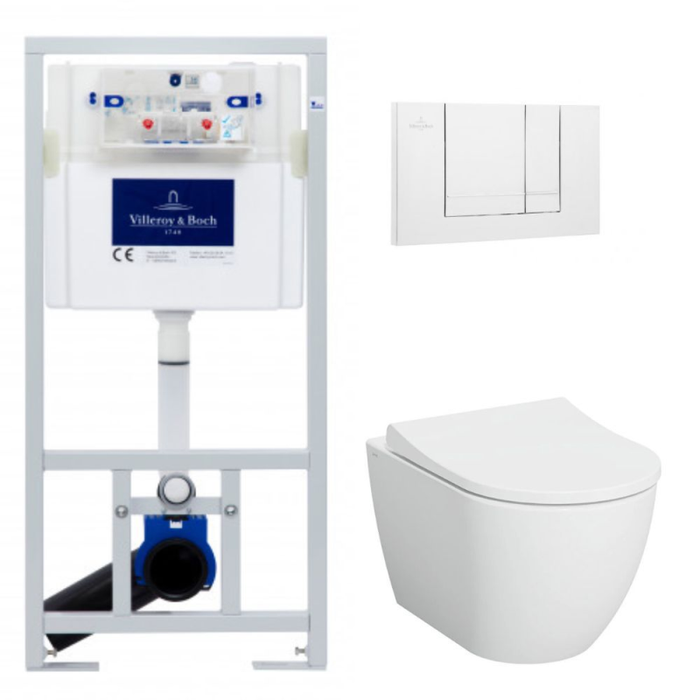 Villeroy & Boch ViConnect Pro Pack WC Bâti-support +WC sans bride Vitra S60 + Abattant SoftClose + Plaque Blanche (ViConnectS60-2)