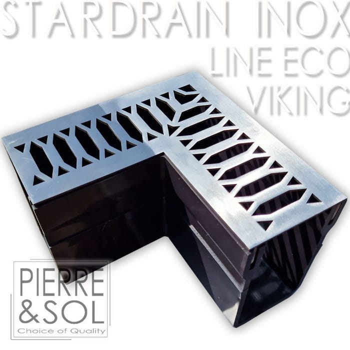 Caniveau étroit 6,5 cm Grille INOX Style - StarDrain - LINE ECO - Inox Viking angle