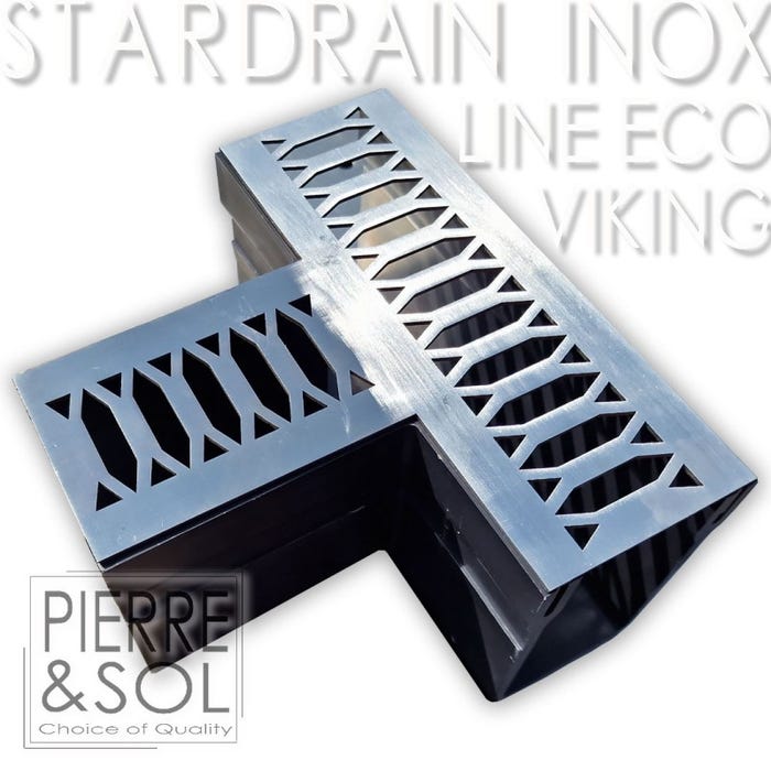 Caniveau étroit 6,5 cm Grille INOX Style - StarDrain - LINE ECO - Inox Viking élément en T
