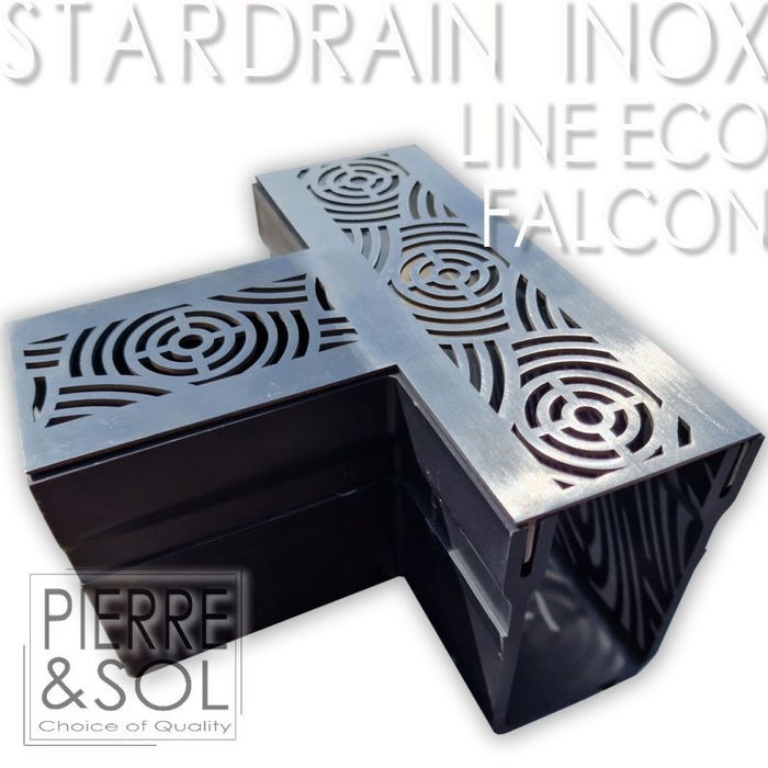 Caniveau étroit 6,5 cm Grille INOX Style - StarDrain - LINE ECO - Inox Falcon élément en T