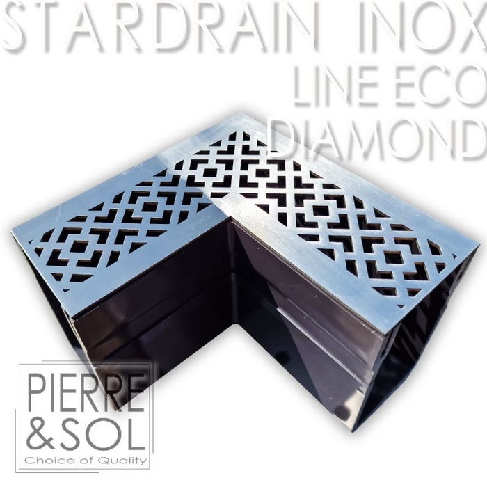 Caniveau étroit 6,5 cm Grille INOX Style - StarDrain - LINE ECO - Inox Diamond angle