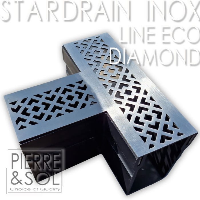Caniveau étroit 6,5 cm Grille INOX Style - StarDrain - LINE ECO - Inox Diamond élément en T