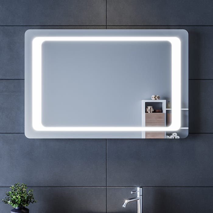 SIRHONA Miroir Salle de Bain Lumineux 90x60cm, Anti-buée Muraux LED Miroir avec Interrupteur Infrarouge, IP44 Certifiés CE