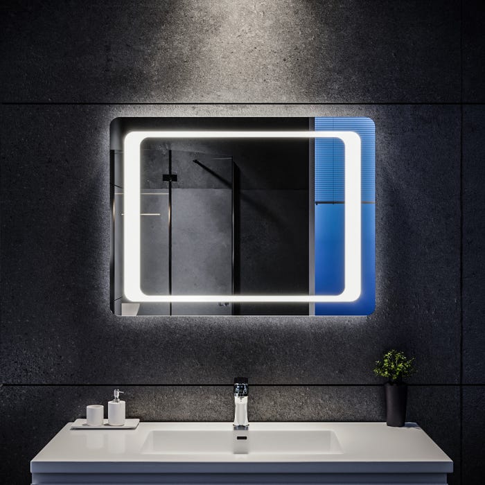 Miroir Salle de Bain Lumineux avec Anti-buée & Intrrupteur Infrarouge, LED Miroir de Salle de Bain Horizontal ou Vertical 80x60cm