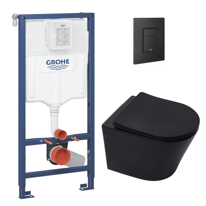Grohe Pack WC Bâti-support Rapid SL + WC sans bride SAT Noir mat + Abattant softclose + Plaque Noir mat (RapidSL-BlackInfinitio-KF0)