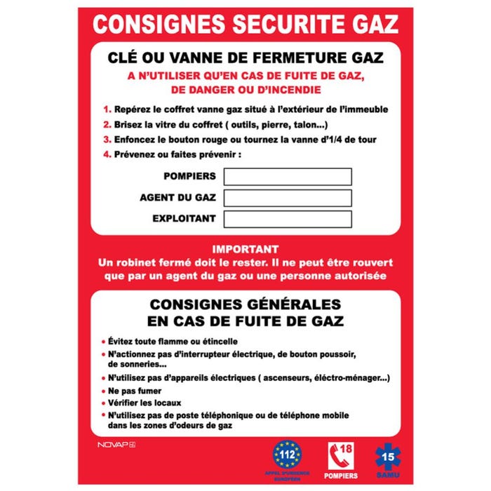 Panneau Consignes sécurité gaz - Rigide A4 210x297mm - 4600963