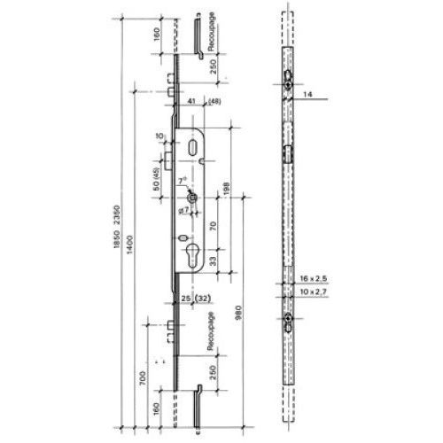 Crémone barillet axe 25mm longueur 2030mm ajustable haut et bas - FERCO - G-24534-20-L-1