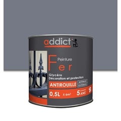 Peinture fer antirouille glycéro int/ext brillant gris argent 0.5 L - ADDICT