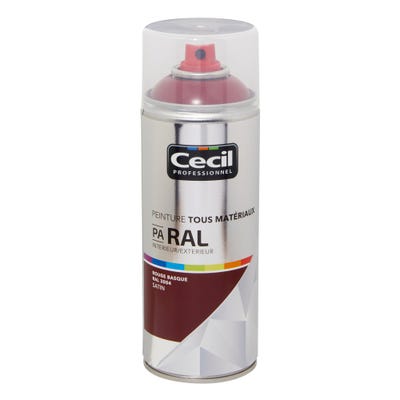 Peinture aérosol tous matériaux int/ext satin rouge basque RAL3004 400 ml - CECIL PRO 1