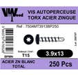 Vis autoperceuse tête cylindrique empreinte Torx DIN 7504M ZG 3,9 x 13 mm 250 pièces - VISWOOD