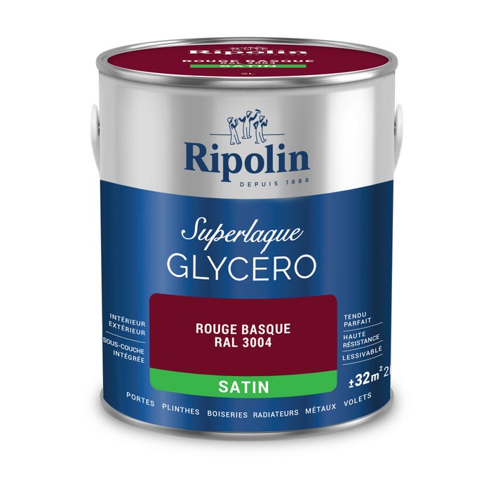 Peinture intérieure et extérieure multi-supports glycéro satin rouge basque 2 L - RIPOLIN 2