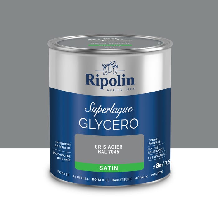 Peinture intérieure et extérieure multi-supports glycéro satin gris acier 0,5 L - RIPOLIN 0