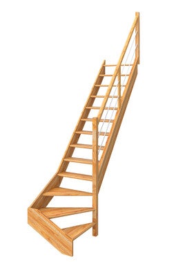 Escalier En Hetre 1 4 Tournant Bas A Gauche Sans Contremarches Et Rampe A Tubes A Gauche Larg 76 Cm Gimm Bricoman