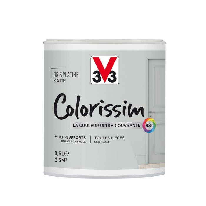 Peinture intérieure multi-supports acrylique satin gris platine 0,5 L COLORISSIM 0