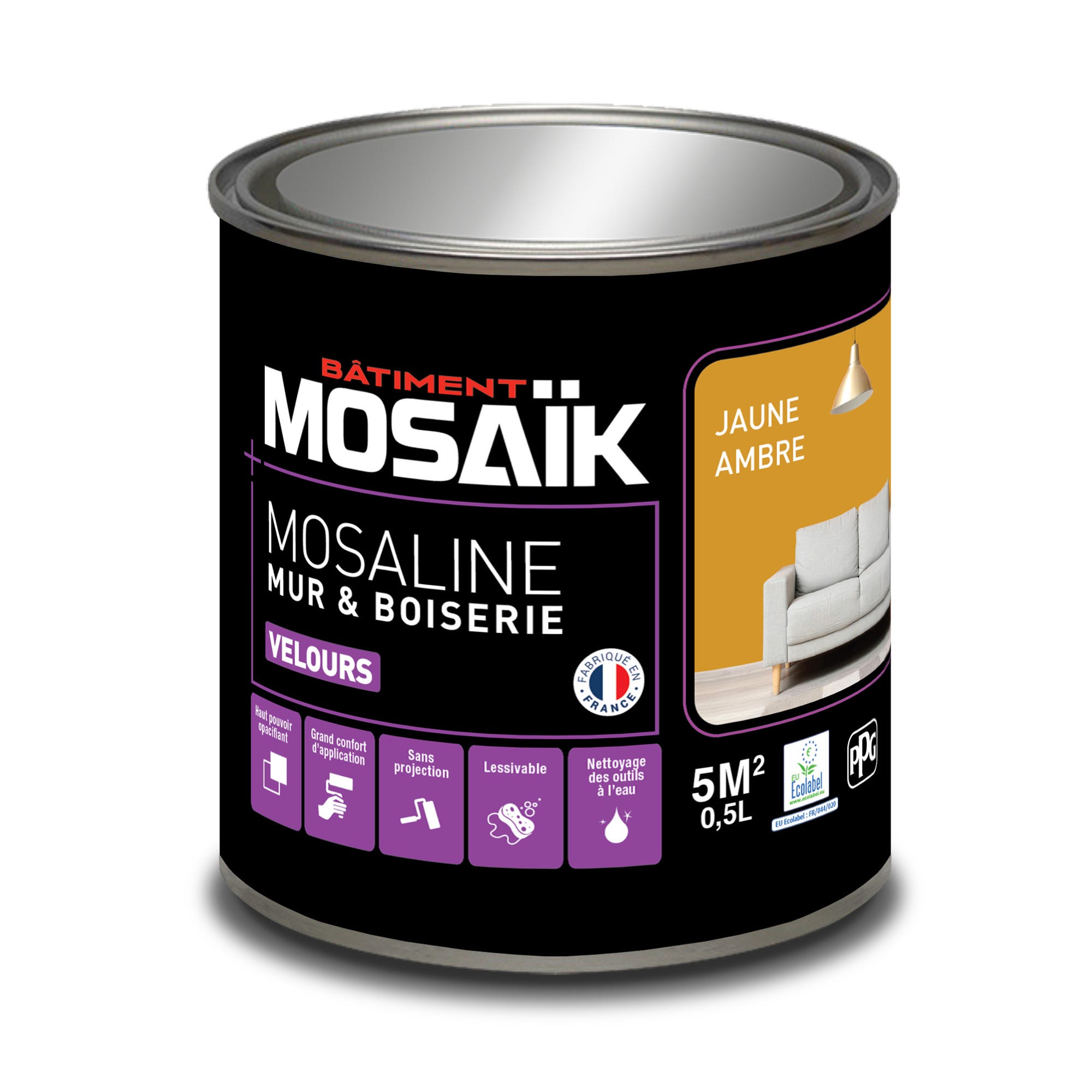 Peinture intérieure multi support acrylique velours jaune ambre 0,5 L Mosaline - MOSAIK 2