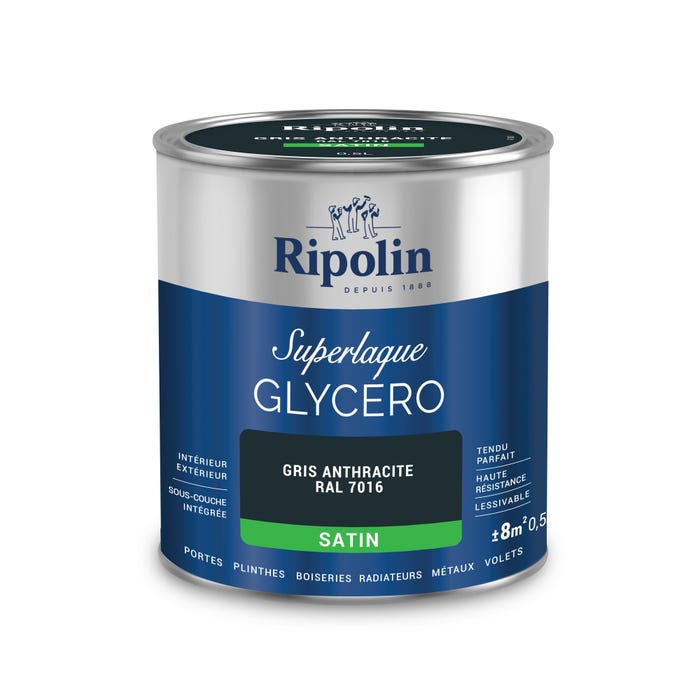 Peinture intérieure et extérieure multi-supports glycéro satin gris anthracite 0,5 L - RIPOLIN 2