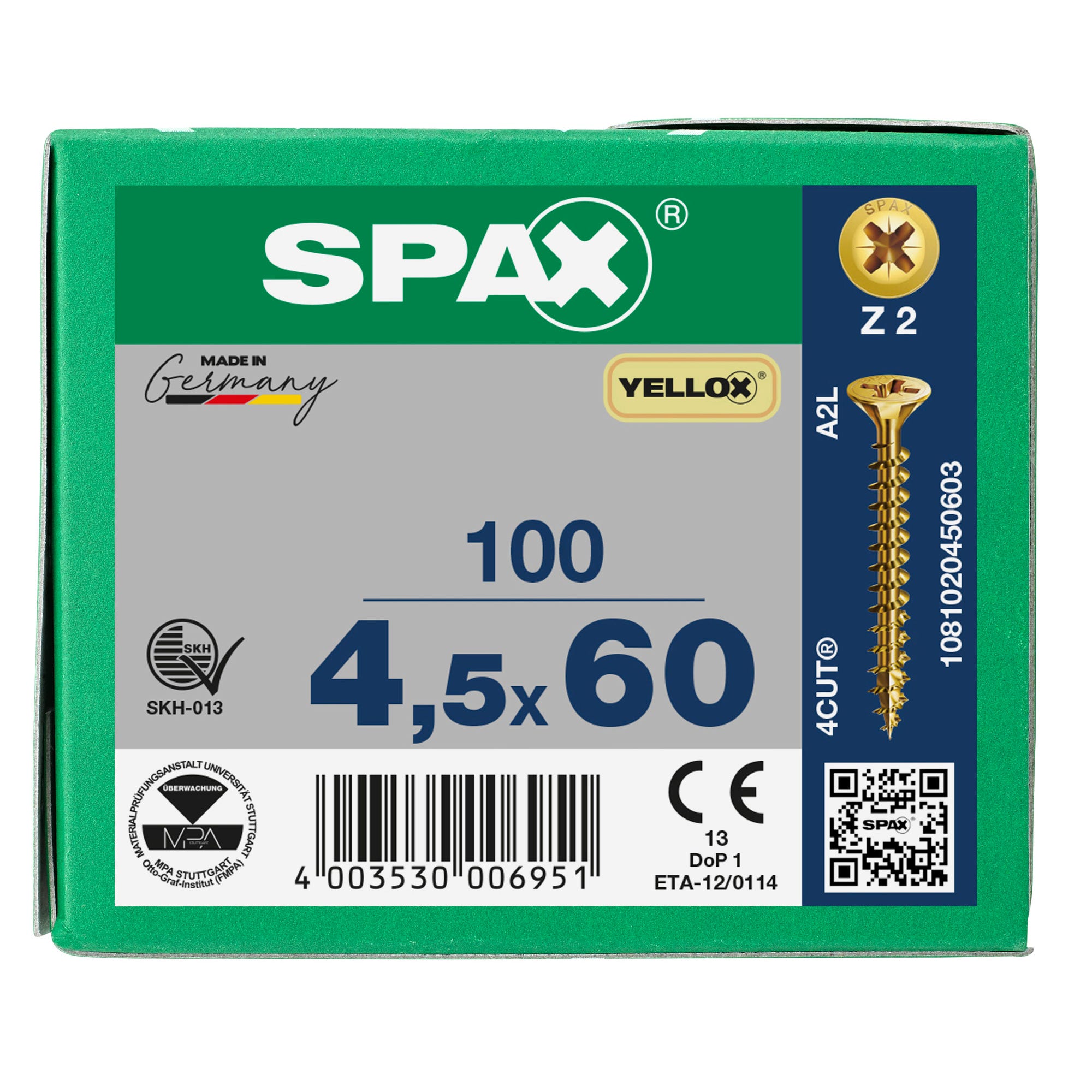 VIS SPAX TF PZ 4,5X60 YELLOX FT X100 1