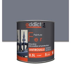 Peinture fer antirouille glycéro int/ext brillant gris argent 0.5 L - ADDICT 0
