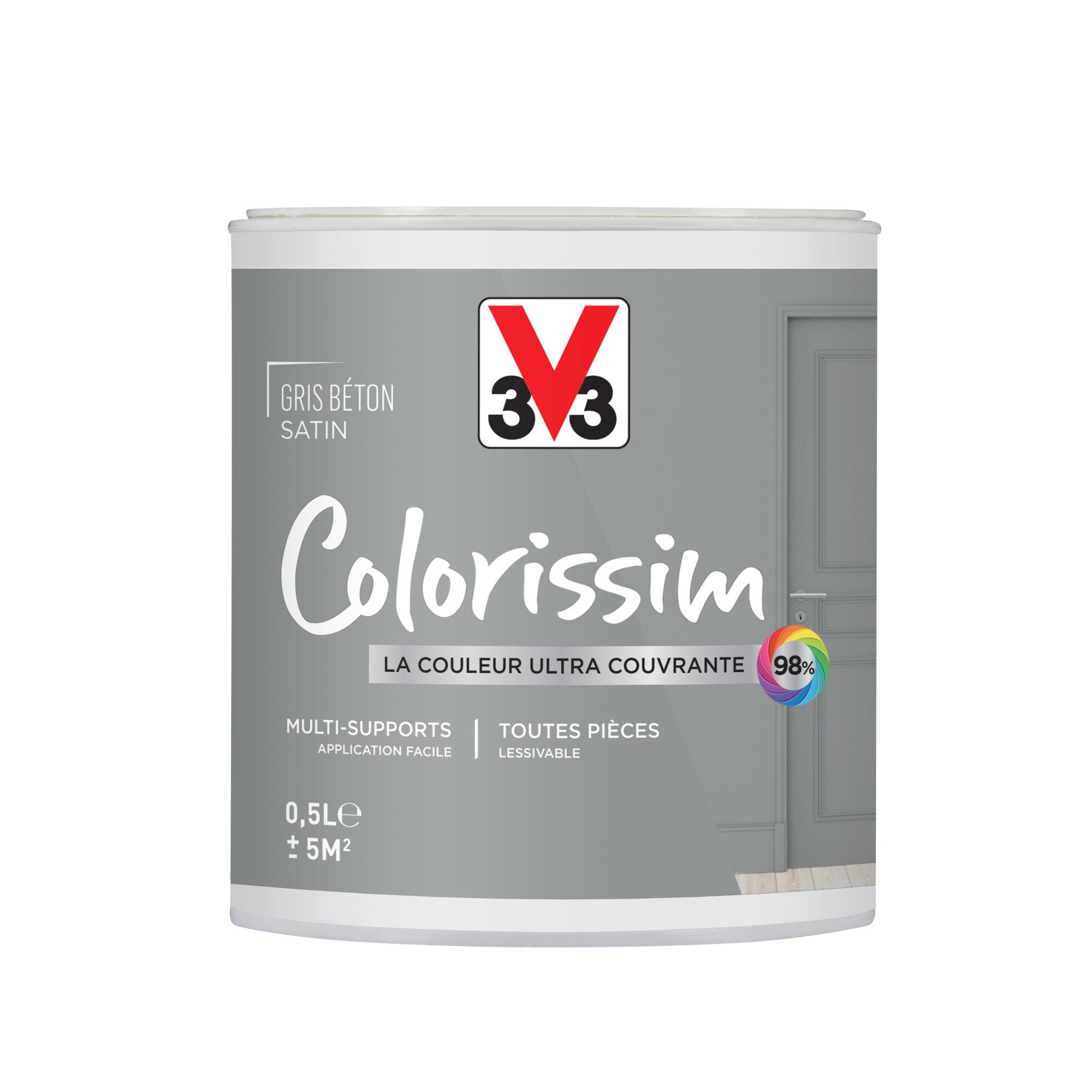 Peinture intérieure multi-supports acrylique satin gris béton 0,5 L - V33 COLORISSIM 0