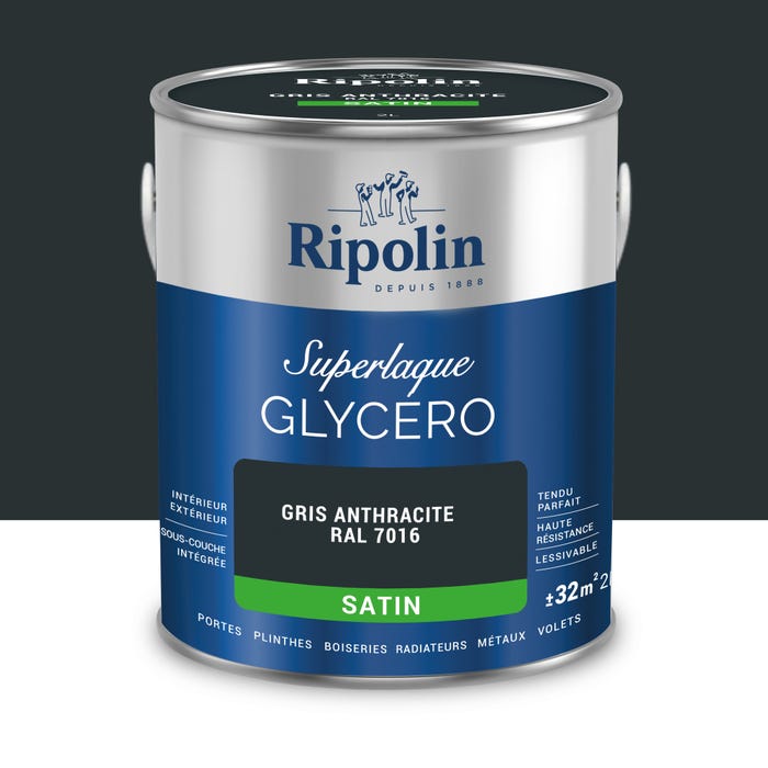 Peinture intérieure et extérieure multi-supports glycéro satin gris anthracite 2 L - RIPOLIN 0