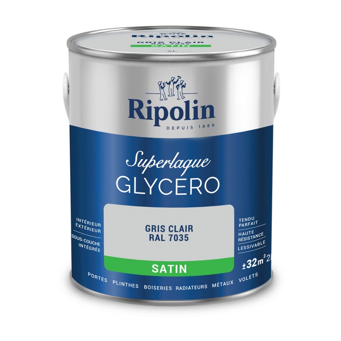 Peinture intérieure et extérieure multi-supports glycéro satin gris clair 2 L - RIPOLIN 2
