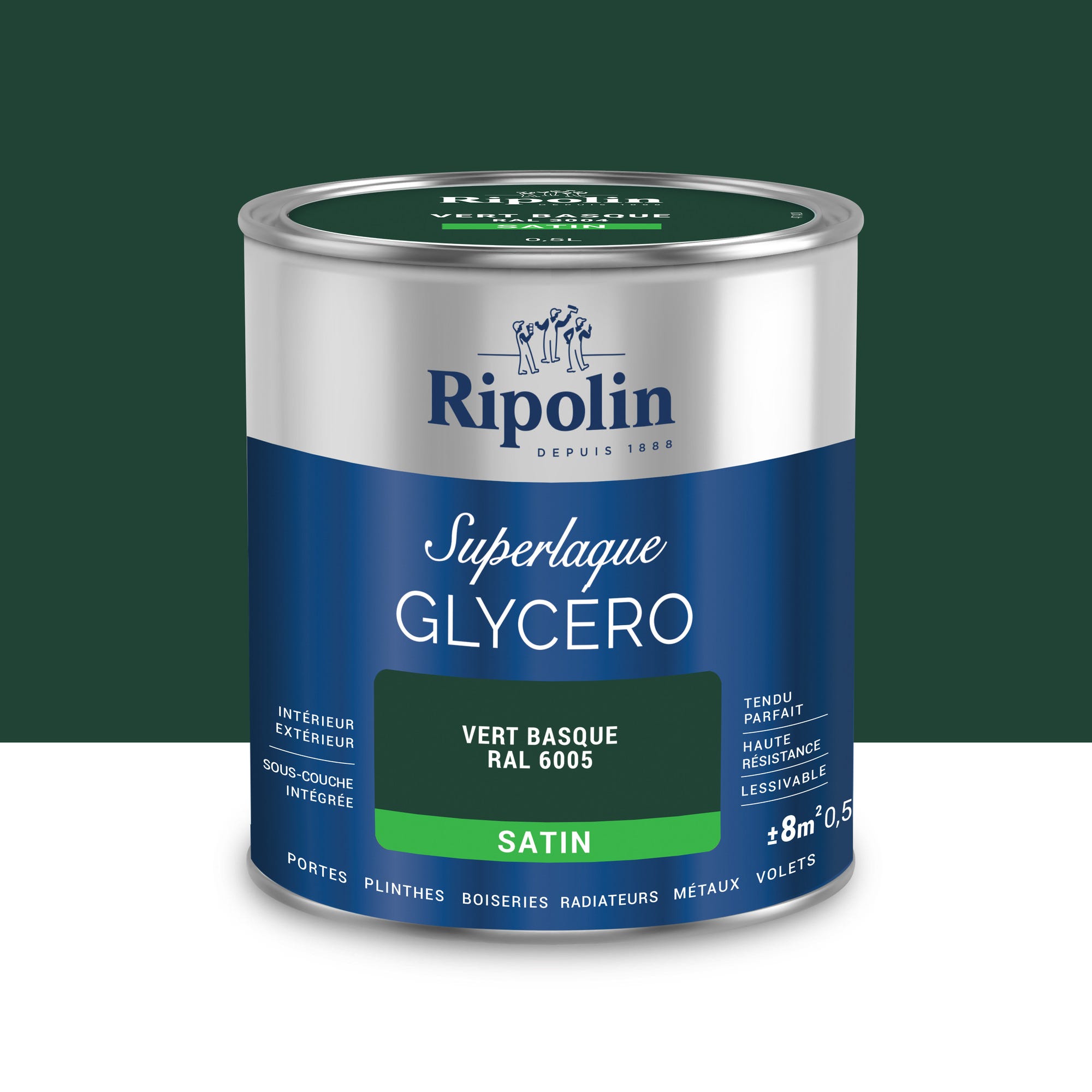 Peinture intérieure et extérieure multi-supports glycéro satin vert basque 0,5 L - RIPOLIN 0