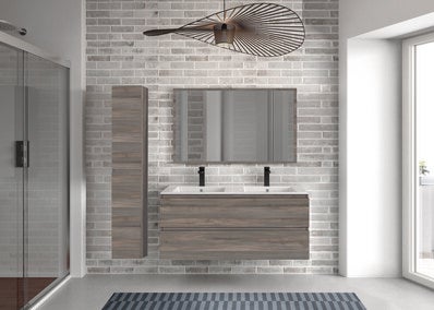 Meuble De Salle De Bain 2 Tiroirs Decor Chene Grise L 120 X H 50 X P 45 Cm Atlantis Bricoman