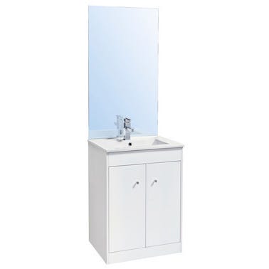 Meuble De Salle De Bain Avec Miroir Panoramique Blanc L 60 X H 80 X P 45 Cm Abby Bricoman