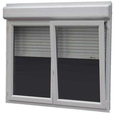 Fenêtre PVC H.135 x l.100 cm oscillo-battant 2 vantaux avec volet roulant intégré blanc 2