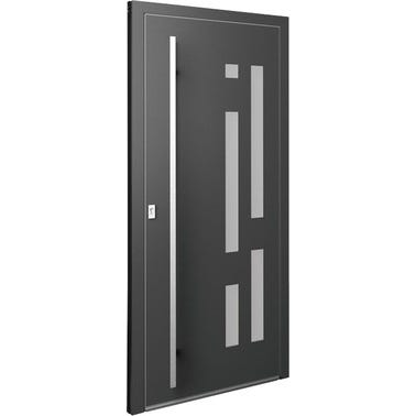 Porte d'entrée aluminium gris poussant droit H.215 x l.90 cm Malaga plus 3