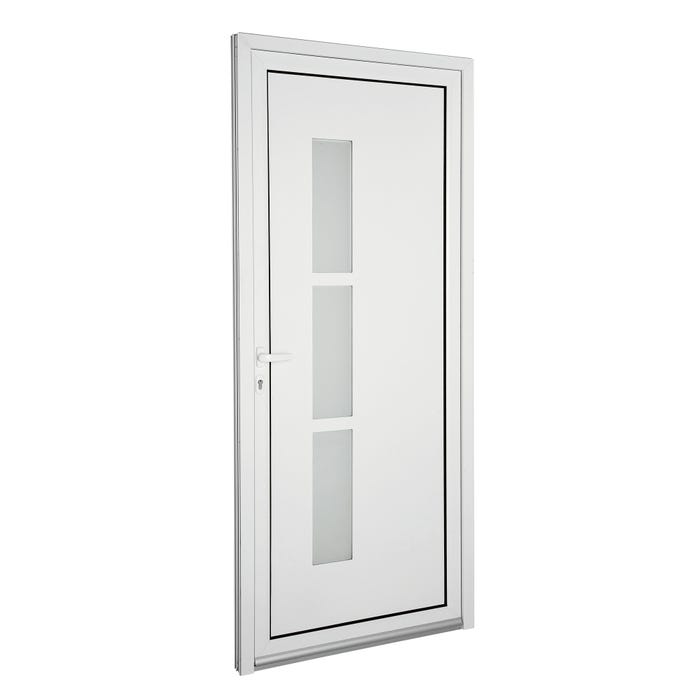 Porte d’entrée aluminium blanc poussant droit H.215 x l.90 cm Capri 0
