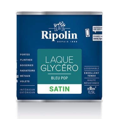 Peinture intérieure et extérieure multi-supports glycéro satin bleu pop 0,5 L - RIPOLIN 2