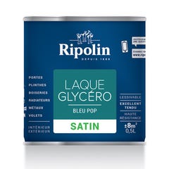 Peinture intérieure et extérieure multi-supports glycéro satin bleu pop 0,5 L - RIPOLIN 2