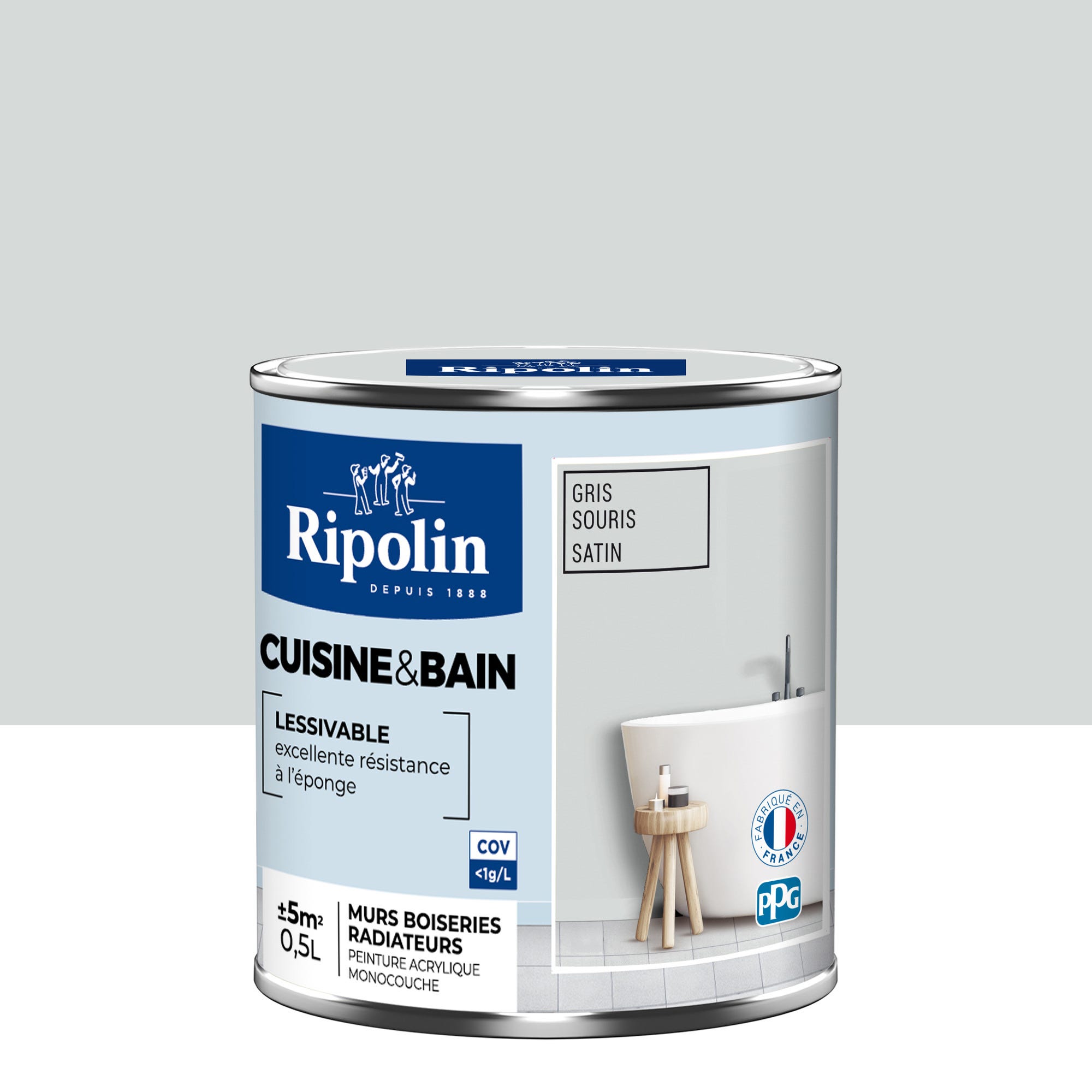 Peinture intérieure multi-supports acrylique satin gris souris 0,5 L Cuisine & bain - RIPOLIN 0