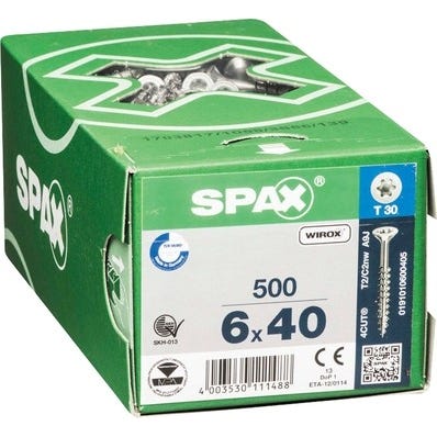 Vis bois agglo empreinte Torx 6 x 40 mm 500 pièces - SPAX 2