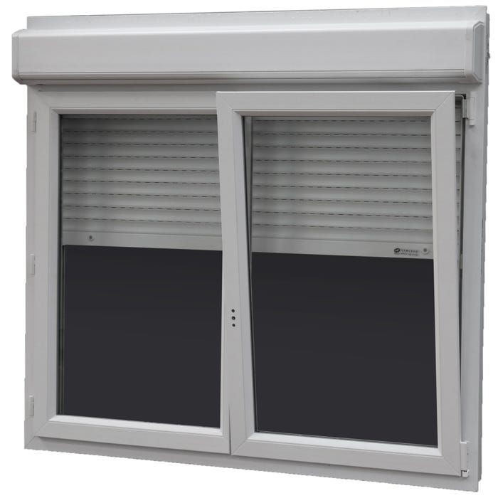 Fenêtre PVC H.125 x l.140 cm oscillo-battant 2 vantaux avec volet roulant intégré blanc 0
