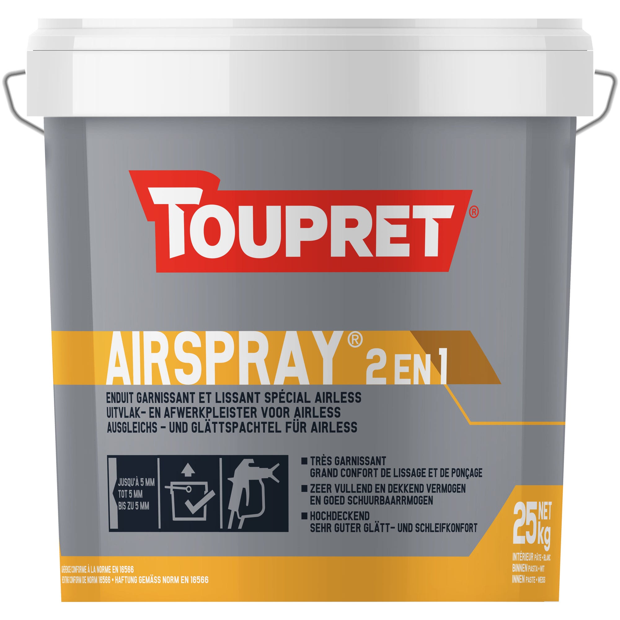 Enduit garnissant en pâte airless intérieur 25 kg - Airspray 2en1 TOUPRET 0