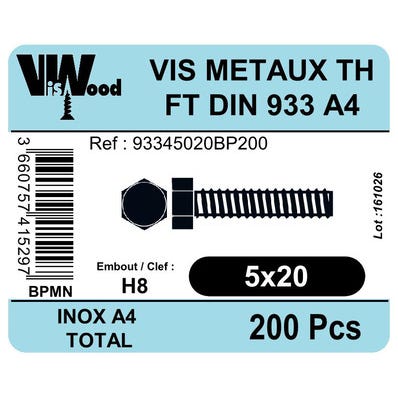 Vis metal 5x20 th inox a4 boite de 200 0