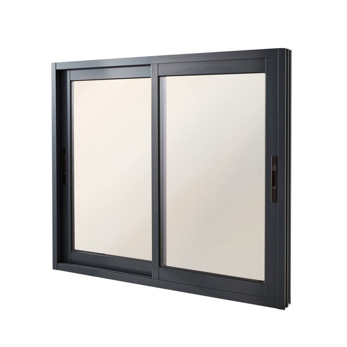 Fenêtre aluminium H.115 x l.100 cm coulissant 2 vantaux gris 2