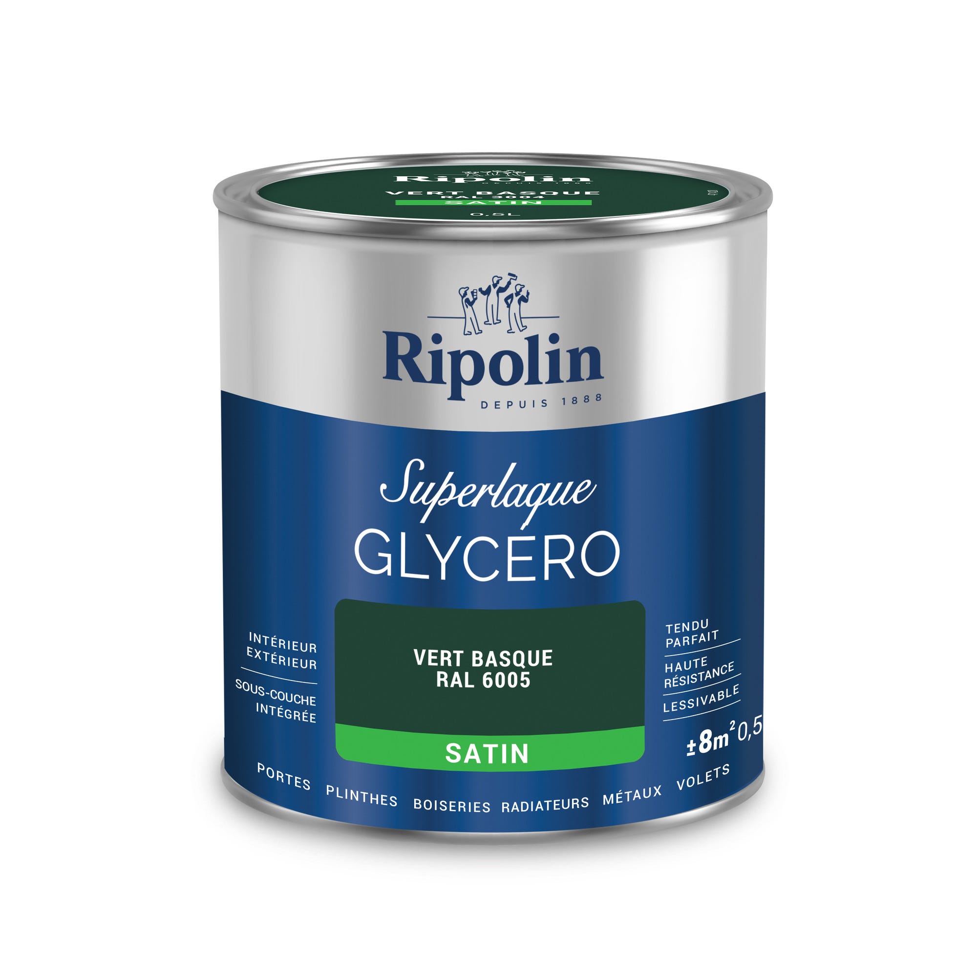 Peinture intérieure et extérieure multi-supports glycéro satin vert basque 0,5 L - RIPOLIN 2