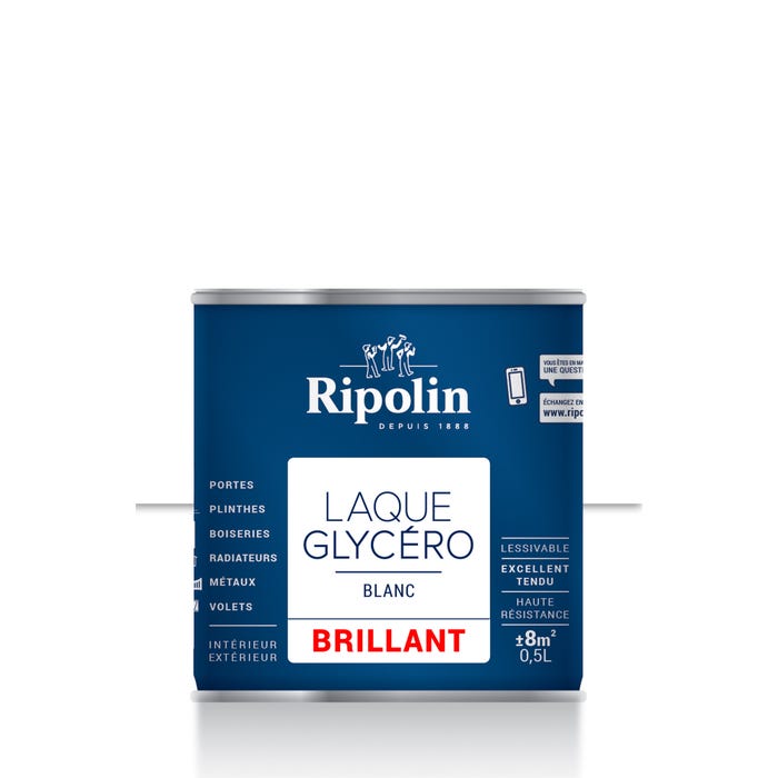 Peinture intérieure et extérieure multi-supports glycéro brillant blanc 0,5 L - RIPOLIN 0