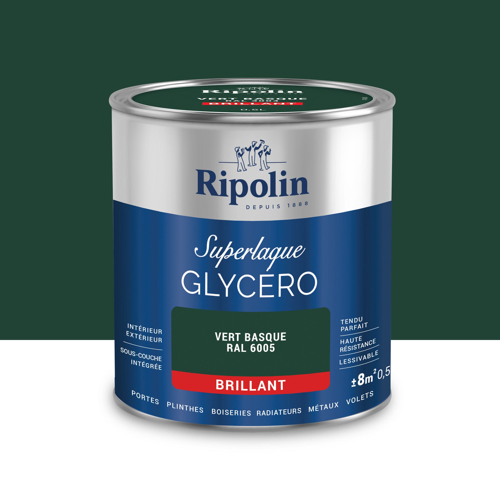 Peinture intérieure et extérieure multi-supports glycéro brillant vert basque 0,5 L - RIPOLIN 0