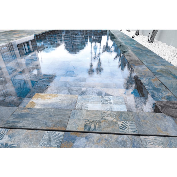 Carrelage sol extérieur effet pierre l.30 x L.60 cm - Décor Aspen Blue 0
