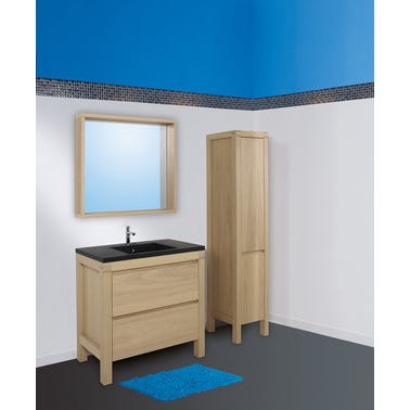Meuble De Salle De Bain Effet Bois L 90 X H 87 X P 50 Cm Erwan Bricoman