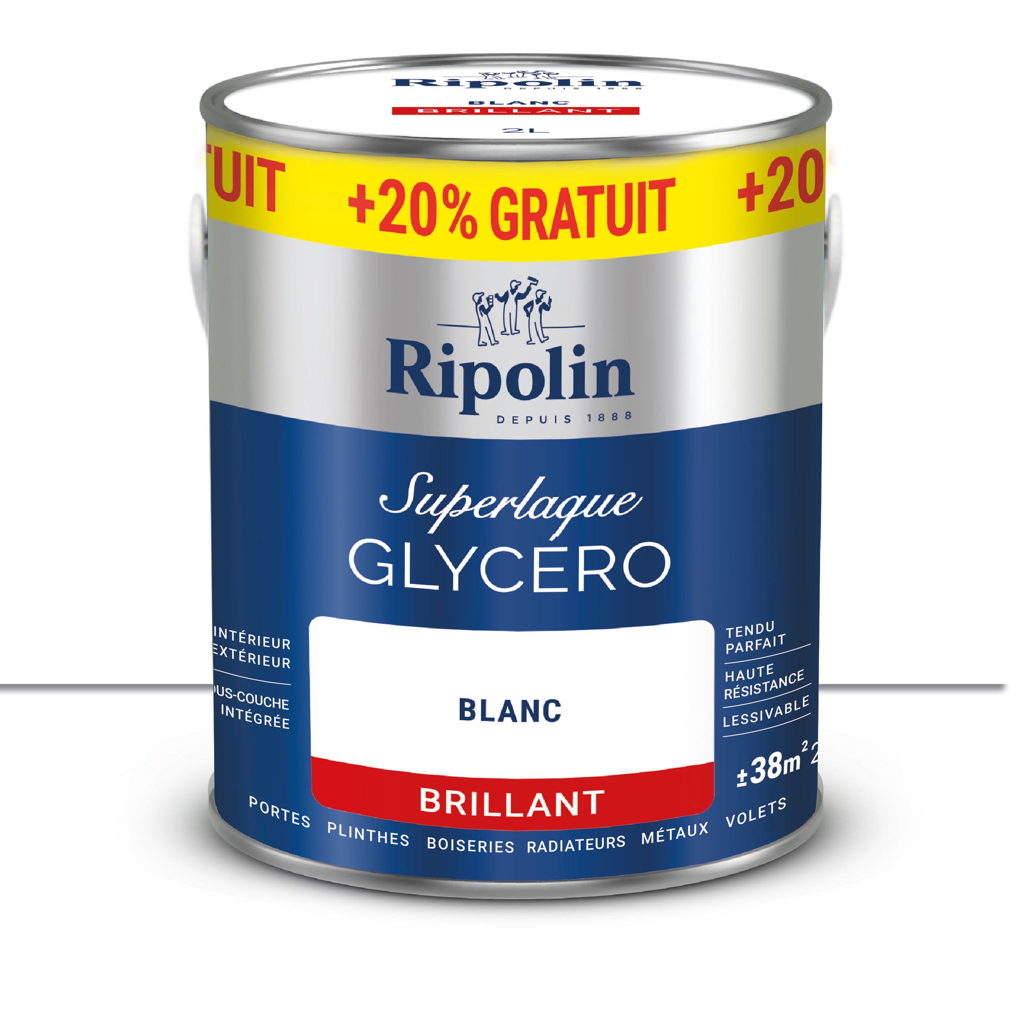 Peinture intérieure et extérieure multi-supports glycéro brillant blanc 2 L +20% - RIPOLIN 0